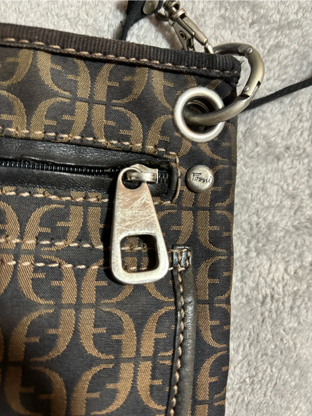 Fossil Brown and Black Patterned Messenger Crossbody